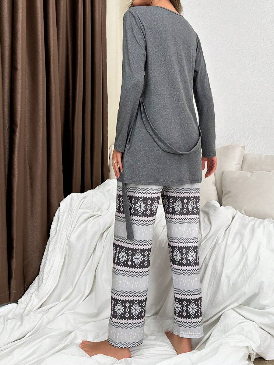 3 Piece Solid Colored Top And Pant Set-Original Pajamas