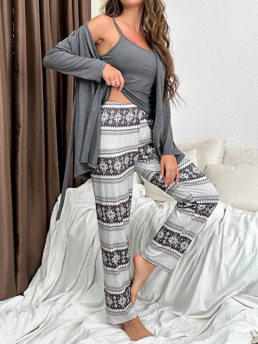 3 Piece Solid Colored Top And Pant Set-Original Pajamas