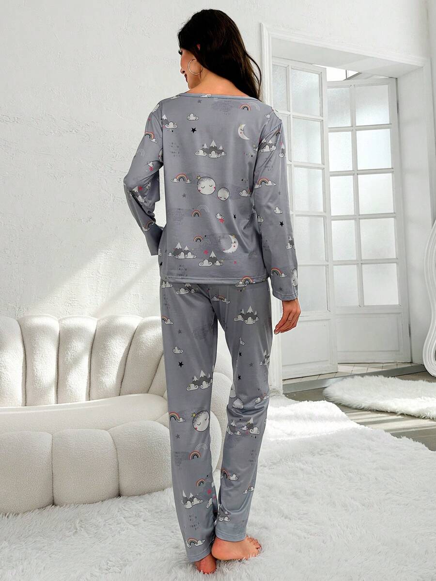 Moon And Rainbow Graphic Pajamas Set-Original Pajamas