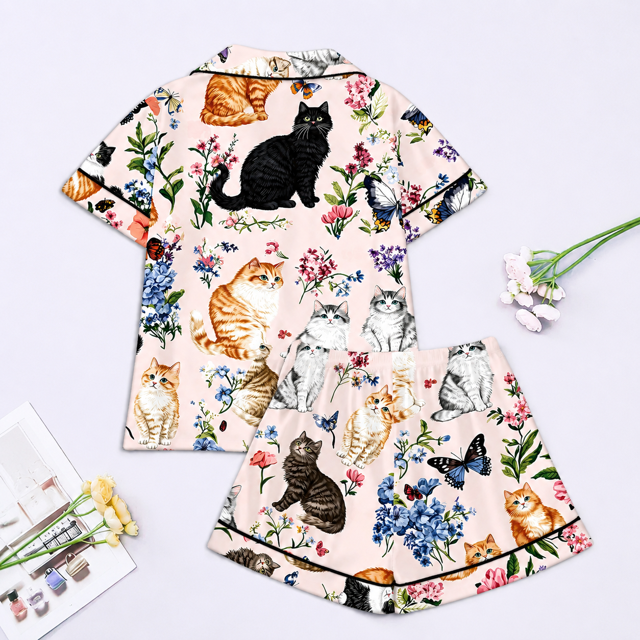 Casual Printed Short Sleeve Top And Shorts Pajama Set For Women