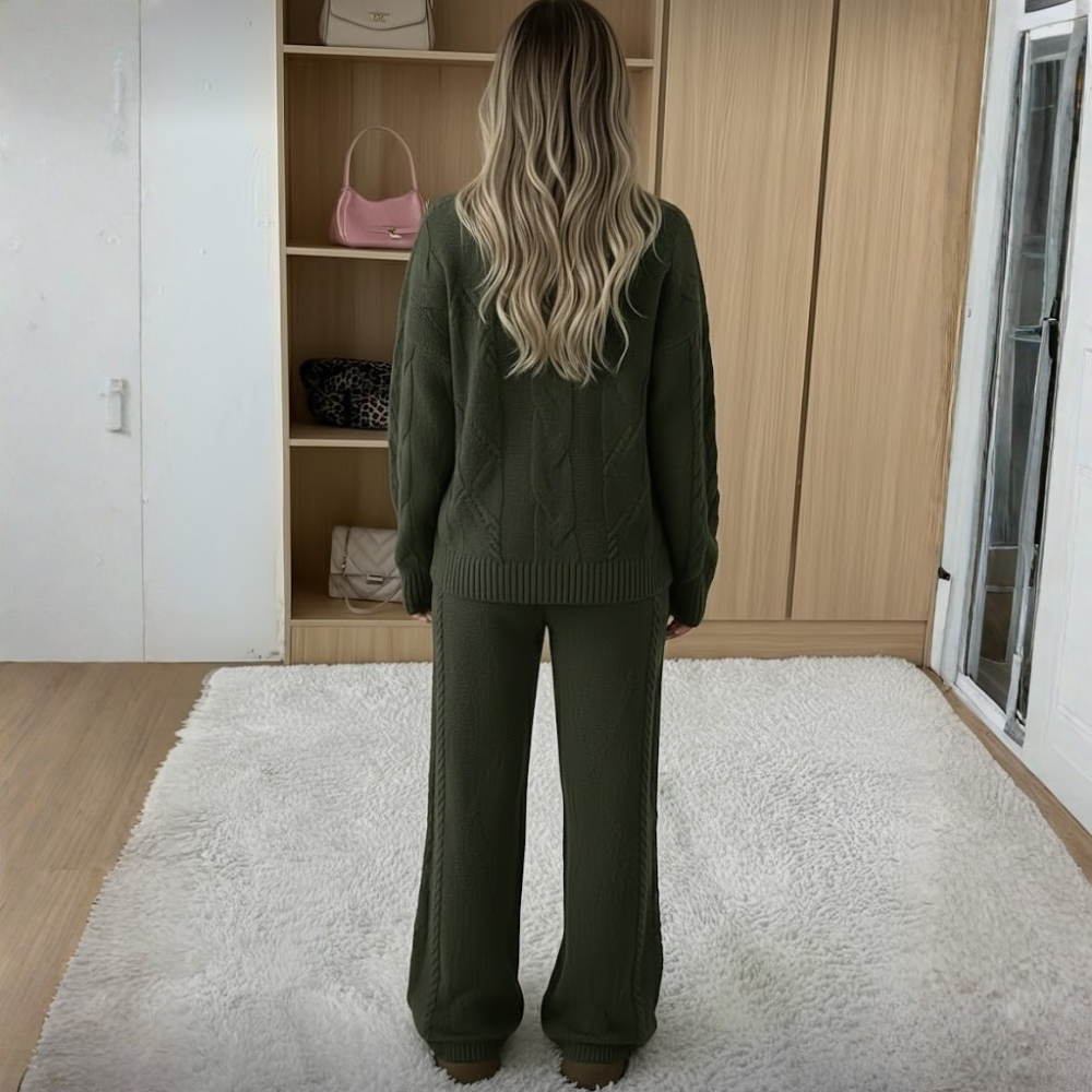 Women's Winter Solid Color Round Neck Long Sleeve Simple Top And Pants Casual 2pcs Set, Winter Clothing