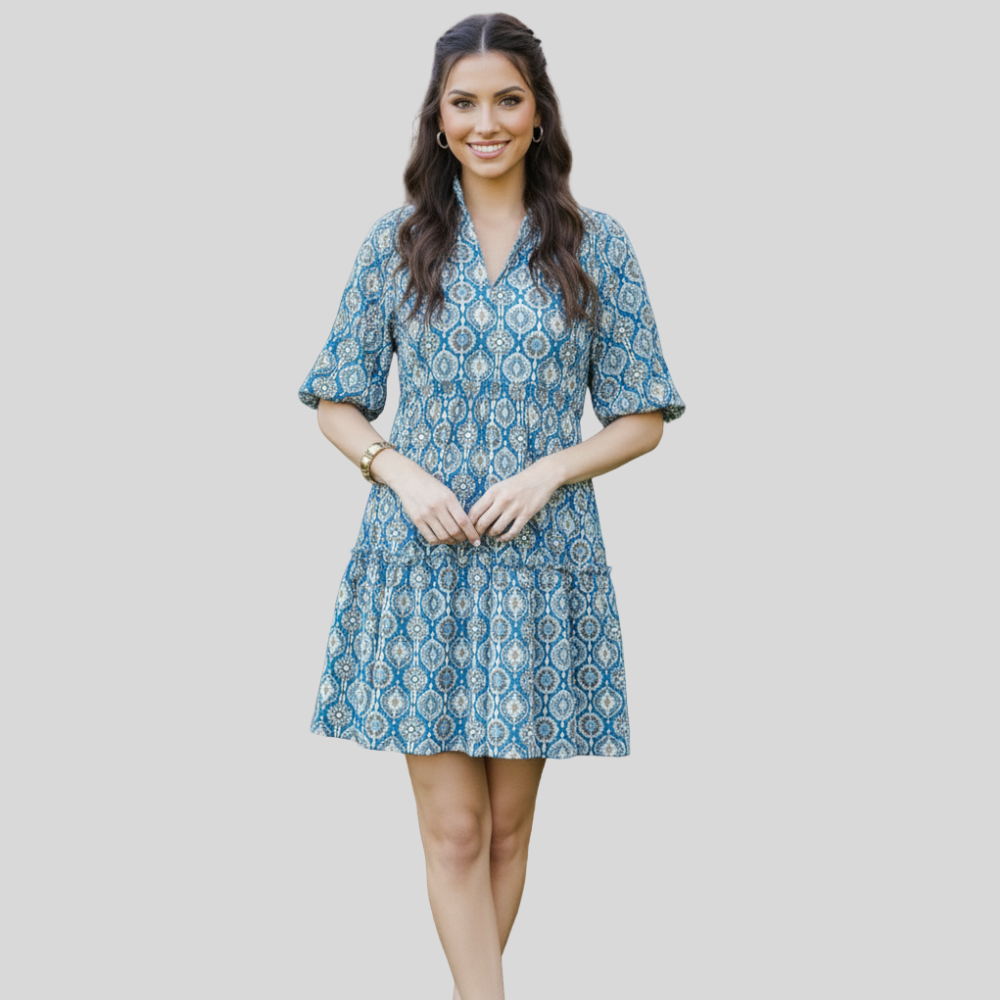 Bow Printed Embroidered Dress For Women