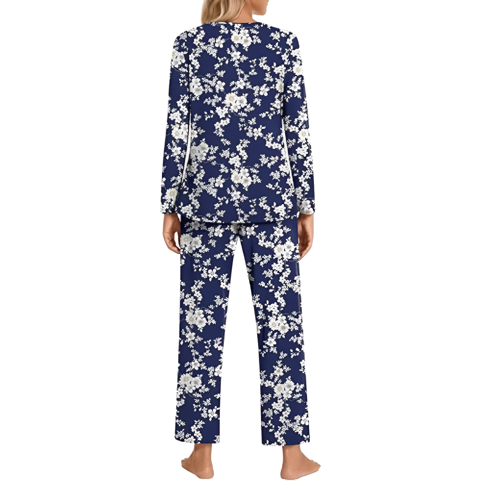 Long Sleeve Top And Loose Pants Two Piece Matching Pajama Set For Women