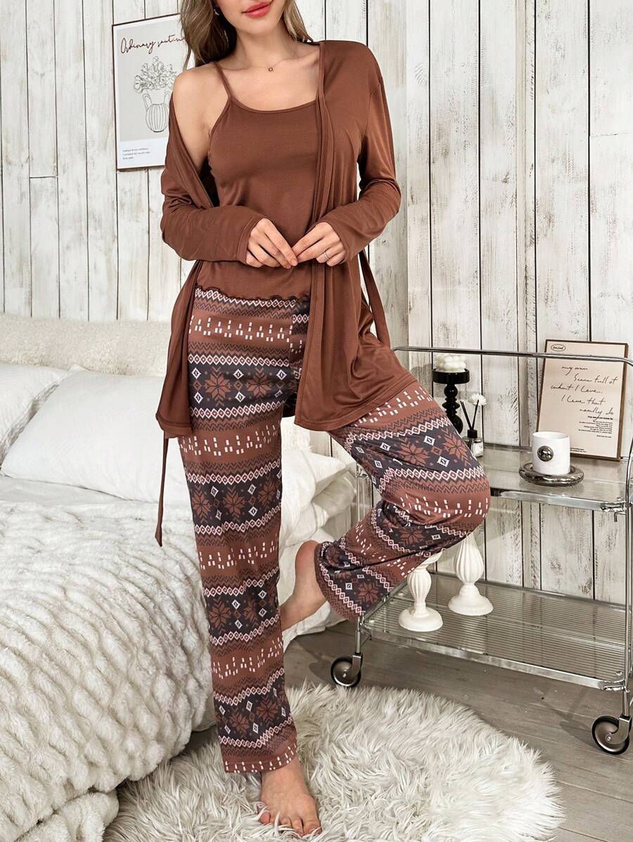 3 Piece Solid Colored Top And Pant Set-Original Pajamas