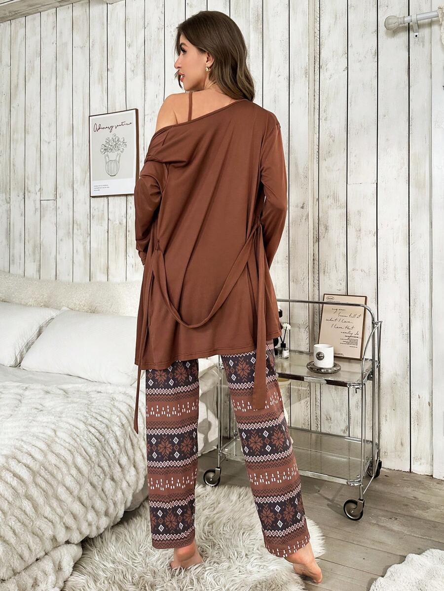 3 Piece Solid Colored Top And Pant Set-Original Pajamas
