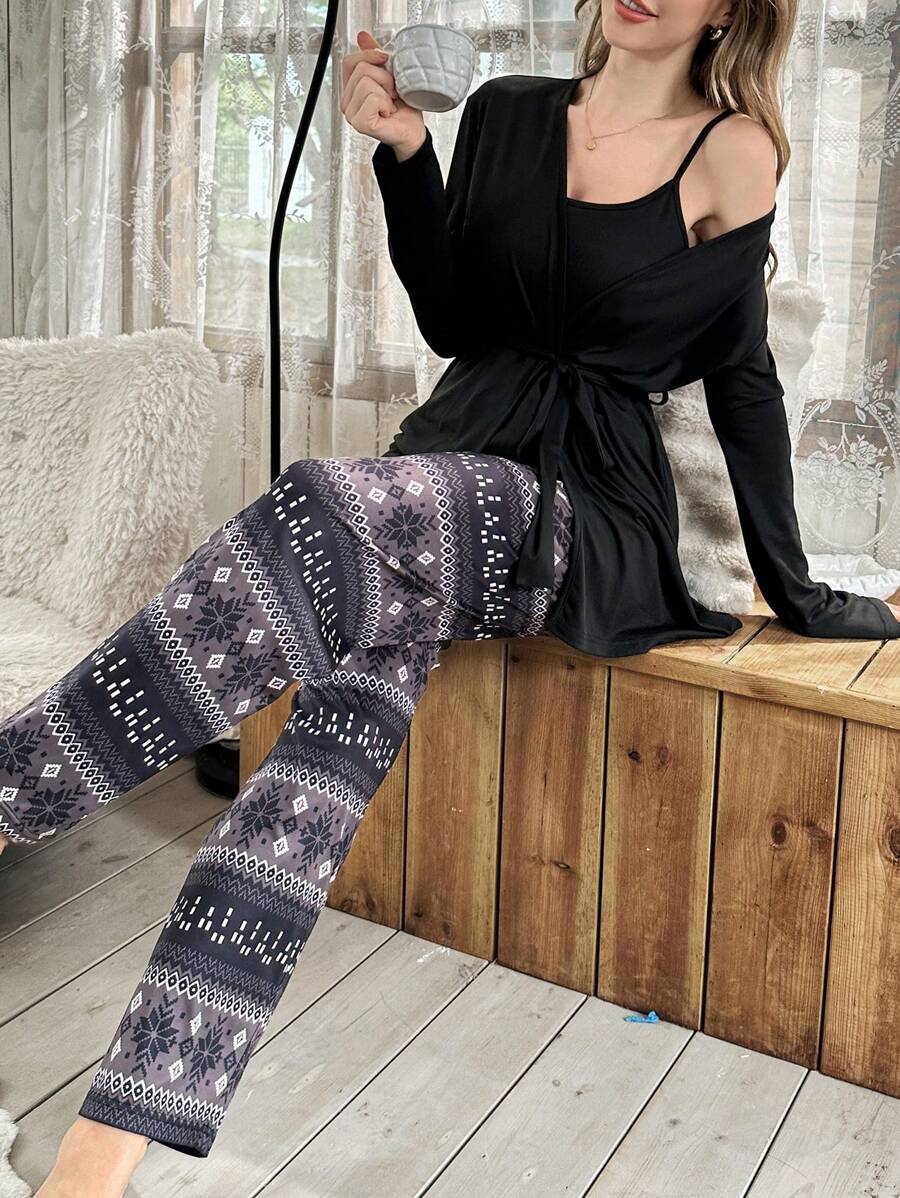 3 Piece Solid Colored Top And Pant Set-Original Pajamas