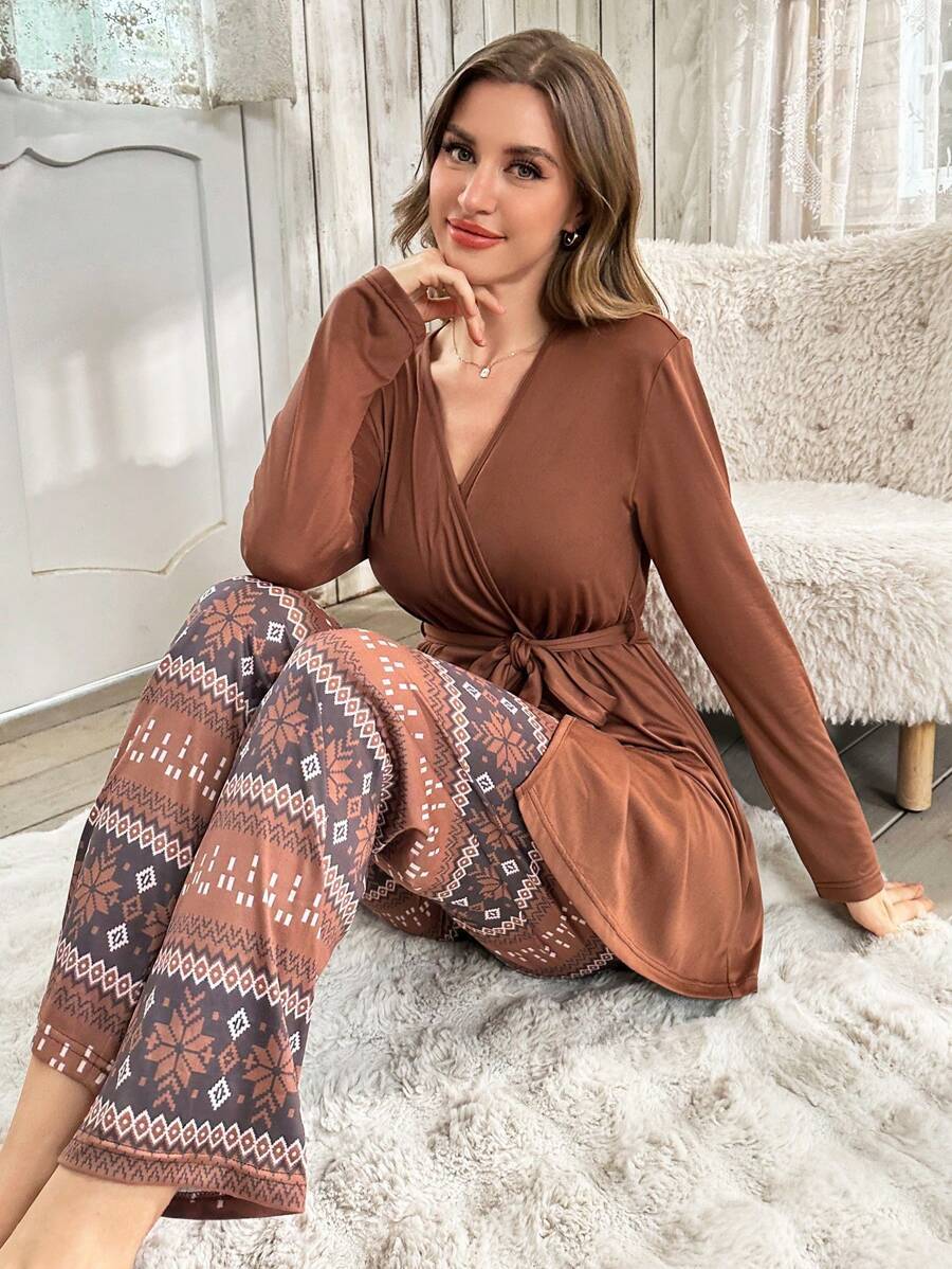 3 Piece Solid Colored Top And Pant Set-Original Pajamas