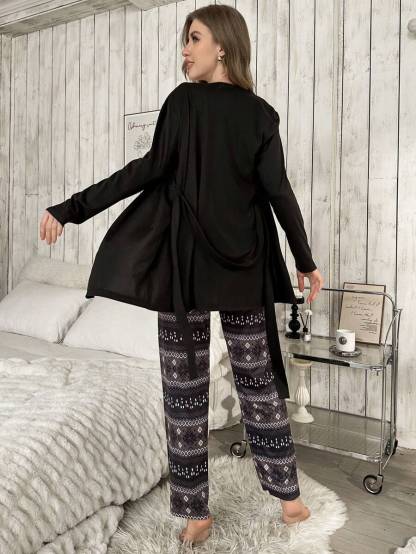 3 Piece Solid Colored Top And Pant Set-Original Pajamas