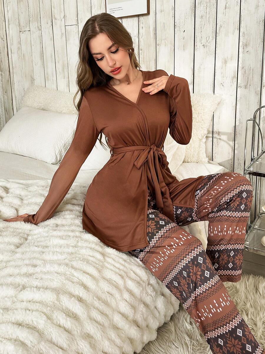 3 Piece Solid Colored Top And Pant Set-Original Pajamas
