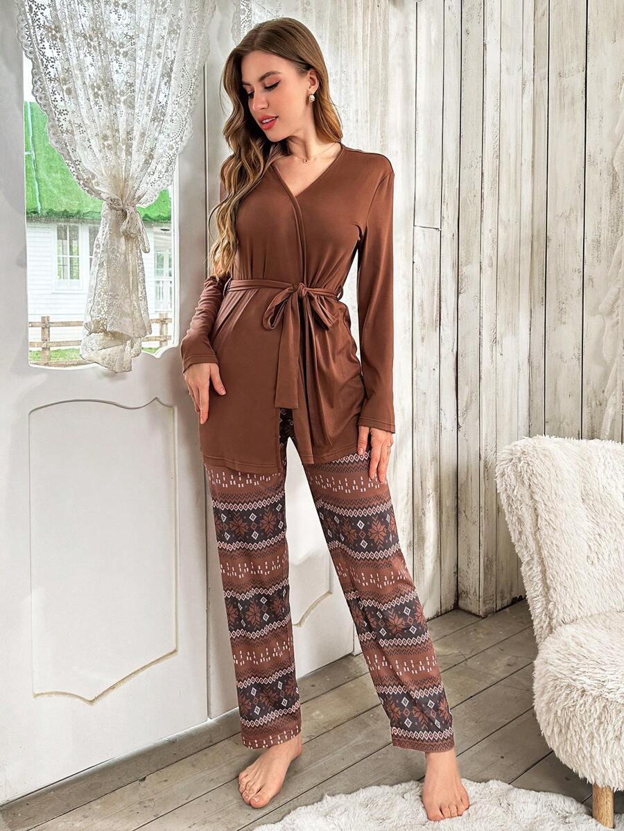 3 Piece Solid Colored Top And Pant Set-Original Pajamas