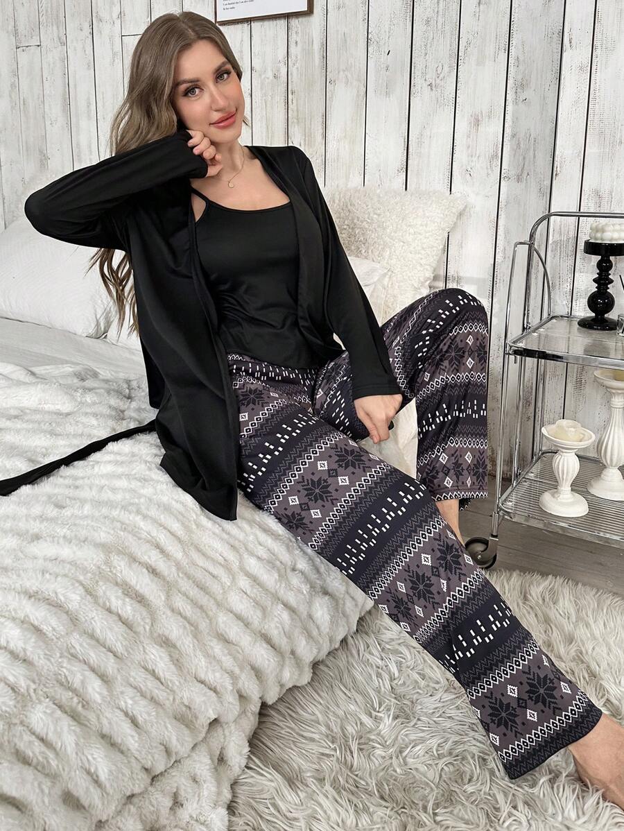 3 Piece Solid Colored Top And Pant Set-Original Pajamas