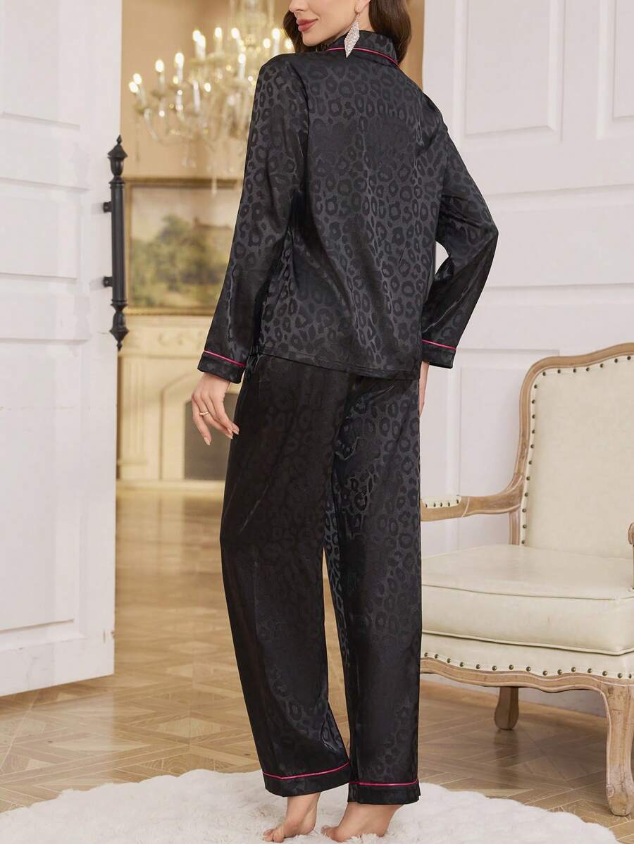 Contrast Patterned Satin Pajama Set-Original Pajamas