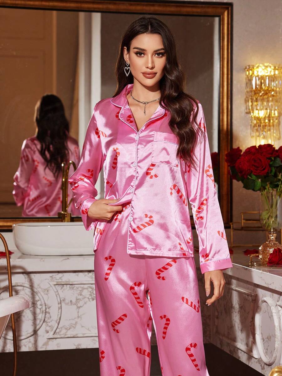 Christmas Candy Cane Printed Pajamas Set-Original Pajamas