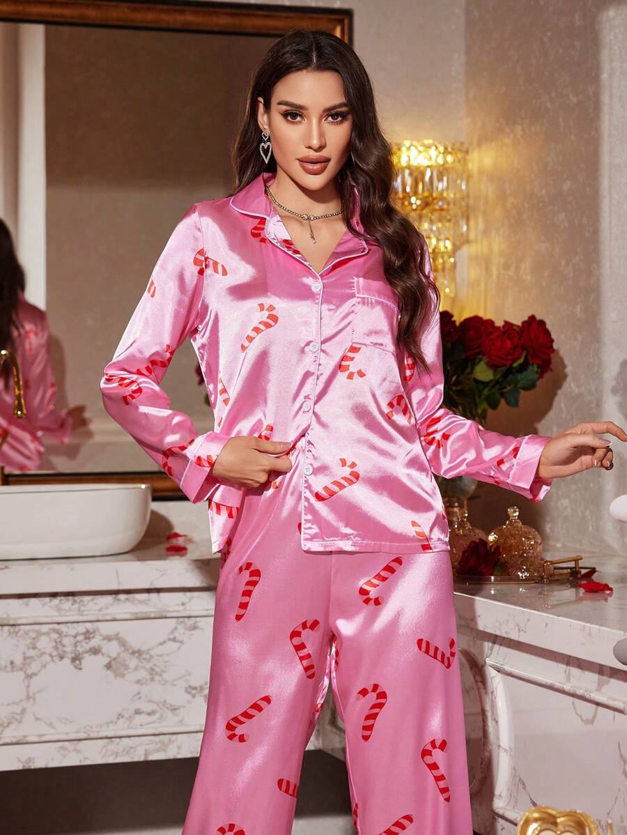 Christmas Candy Cane Printed Pajamas Set-Original Pajamas