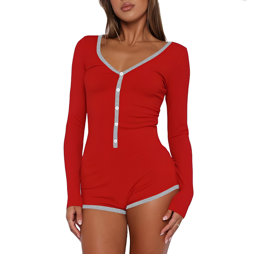 Soft Knit Long Sleeve One Piece Lounge Romper For Women
