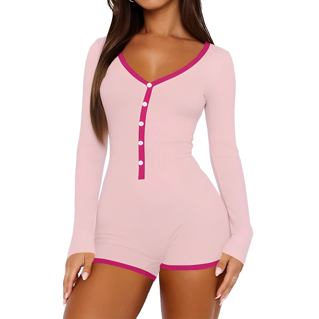 Soft Knit Long Sleeve One Piece Lounge Romper For Women