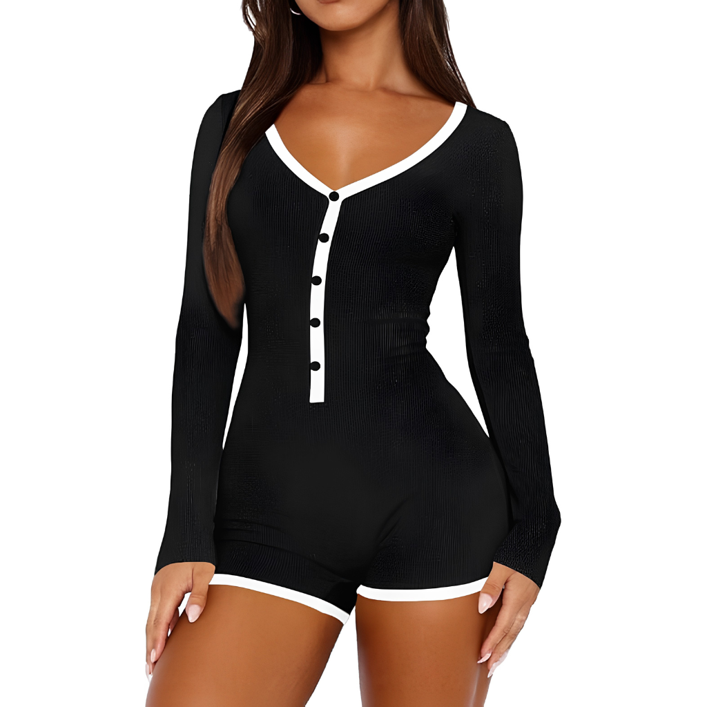 Soft Knit Long Sleeve One Piece Lounge Romper For Women