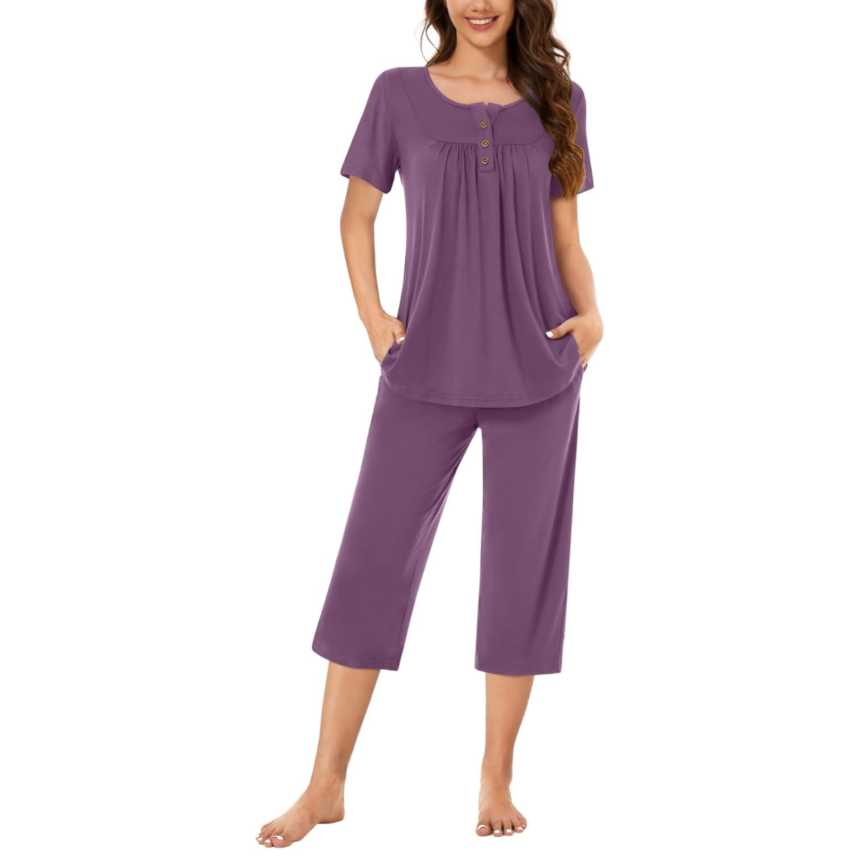 2 Piece Summer Pajama Set with Capri Pants For Women
