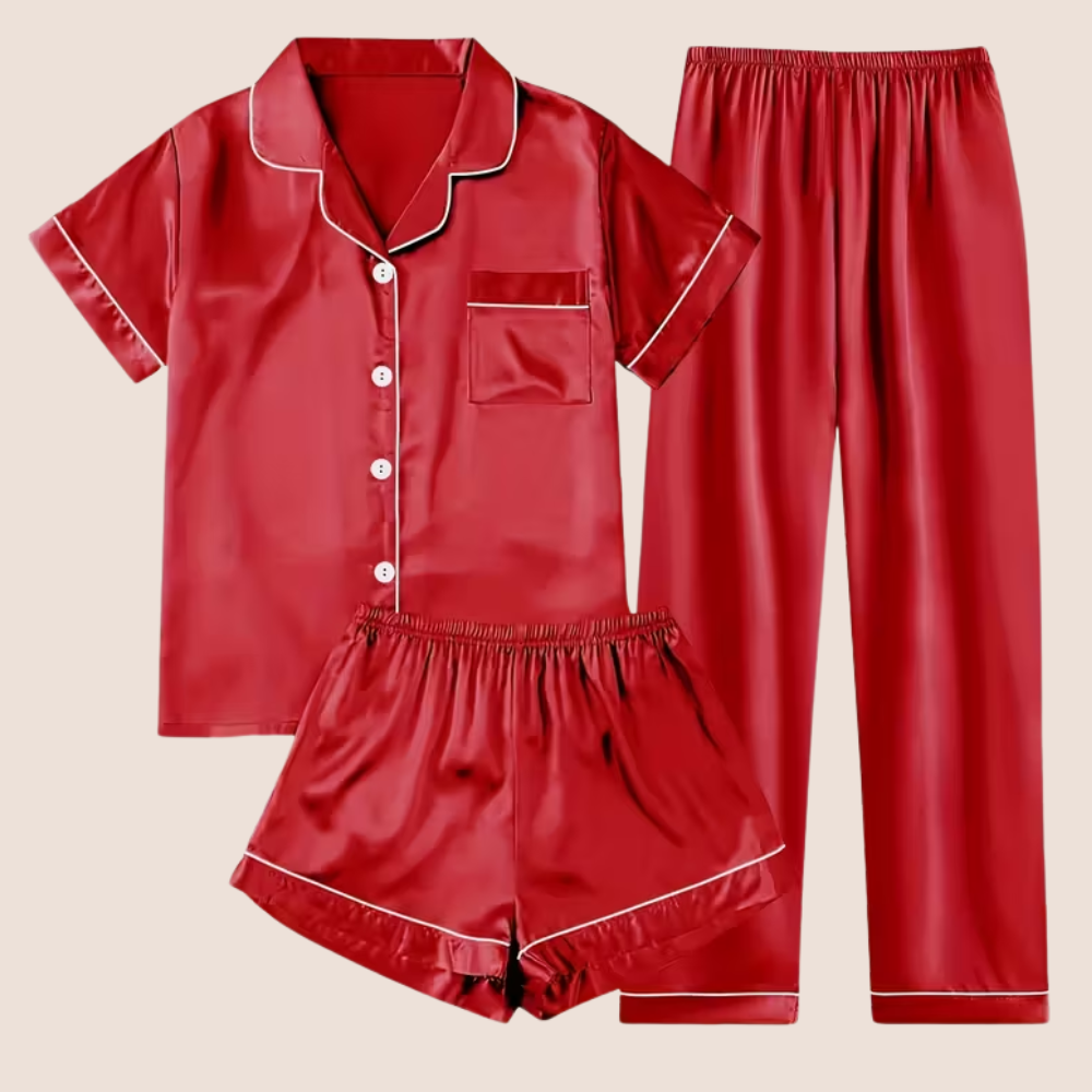 Casual Satin Set Front Pajama With Button For Women