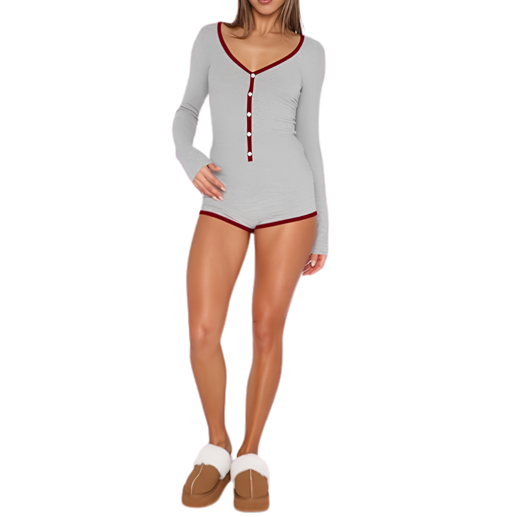 Soft Knit Long Sleeve One Piece Lounge Romper For Women