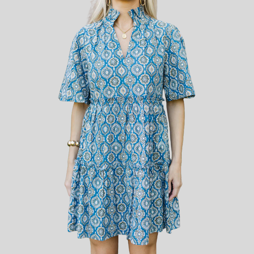 Bow Printed Embroidered Dress For Women
