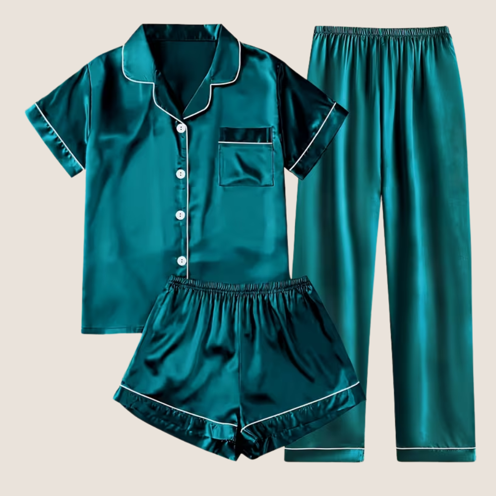 Casual Satin Set Front Pajama With Button For Women