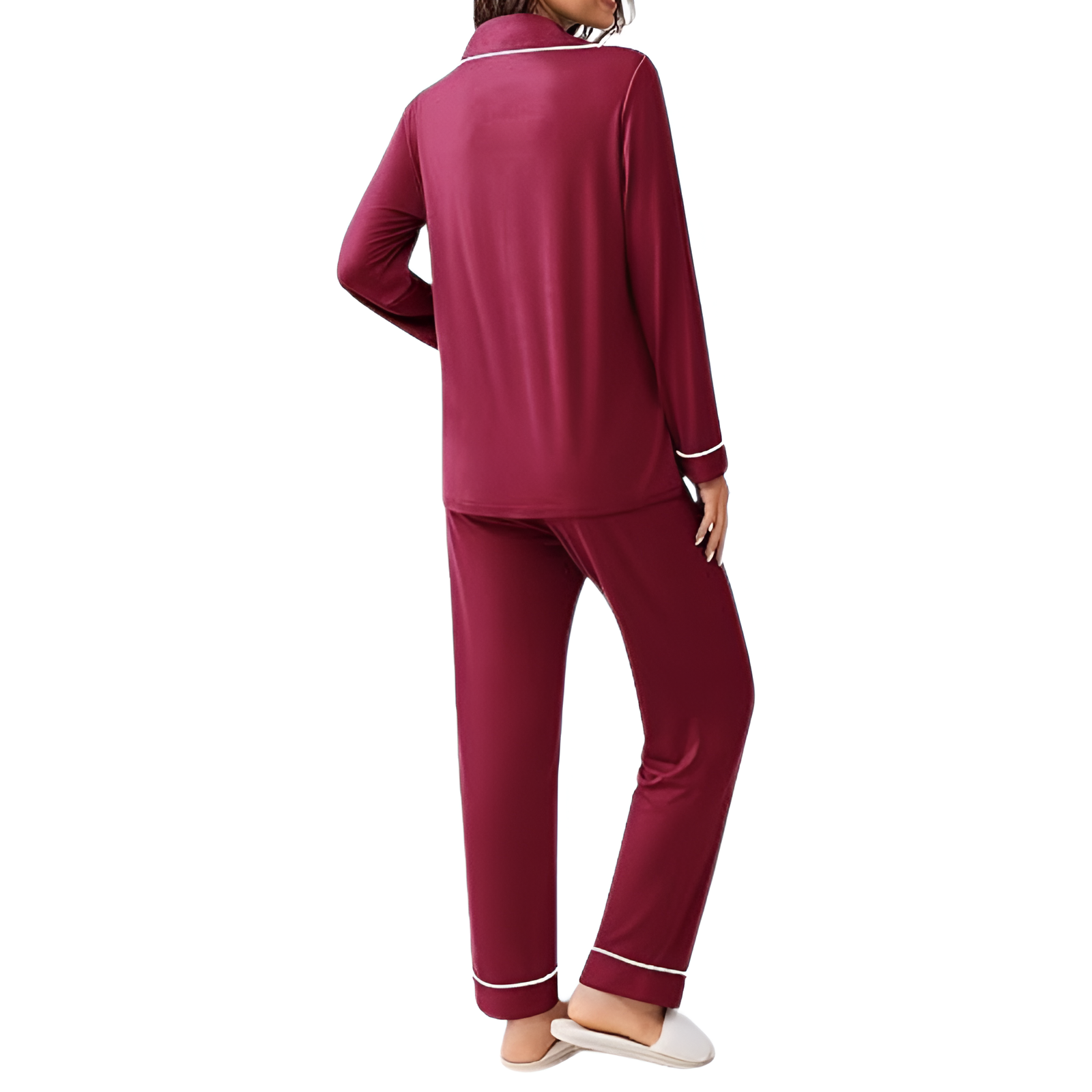 Long Sleeve Button Front Top Two Piece Pajama Set With Pants For Women