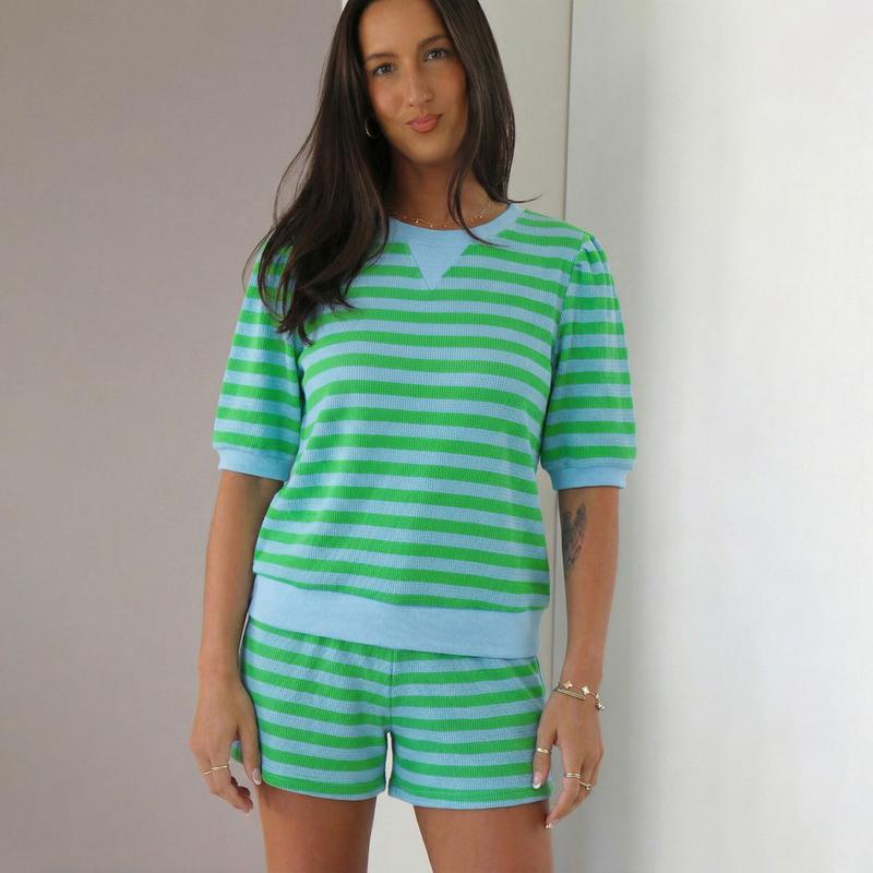 Casual Striped Pattern Shorts And Top Set For Women