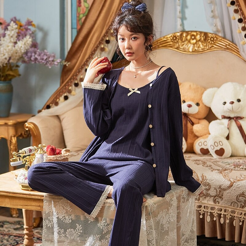 Vintage Victoria 3 Piece Pj Set Womens Nightgown-Original Pajamas