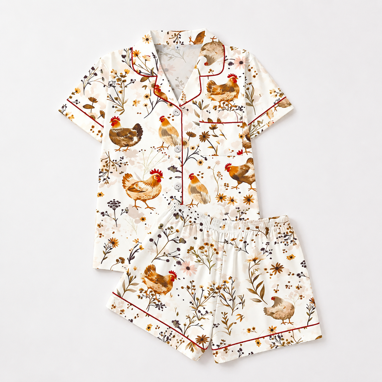 Casual Printed Short Sleeve Top And Shorts Pajama Set For Women
