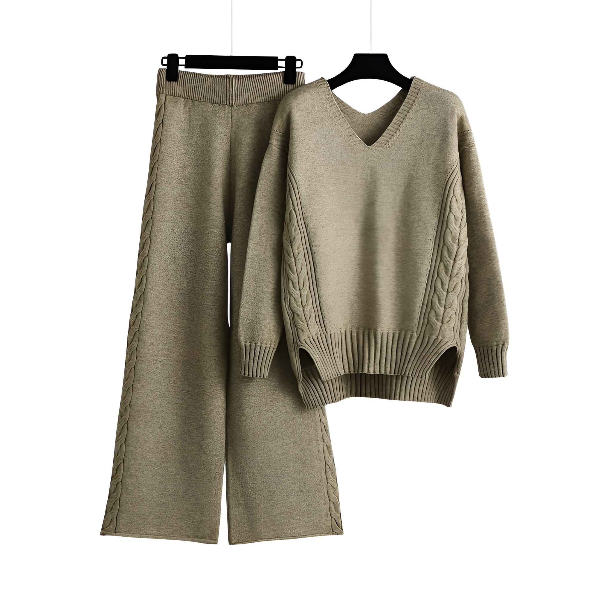 Textured V Shape Knit Lounge Set