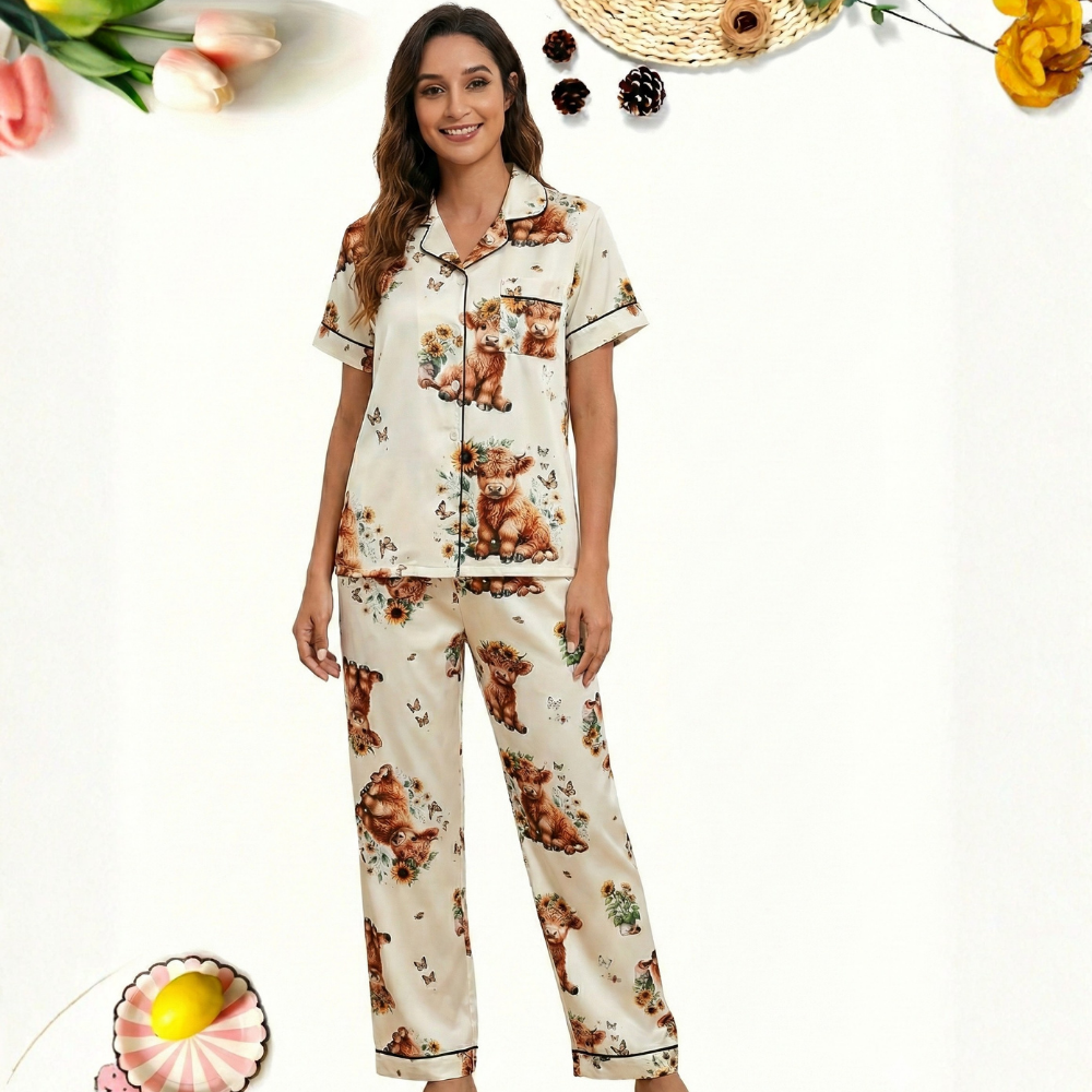 Cartoon Highland Cow Pajama Set