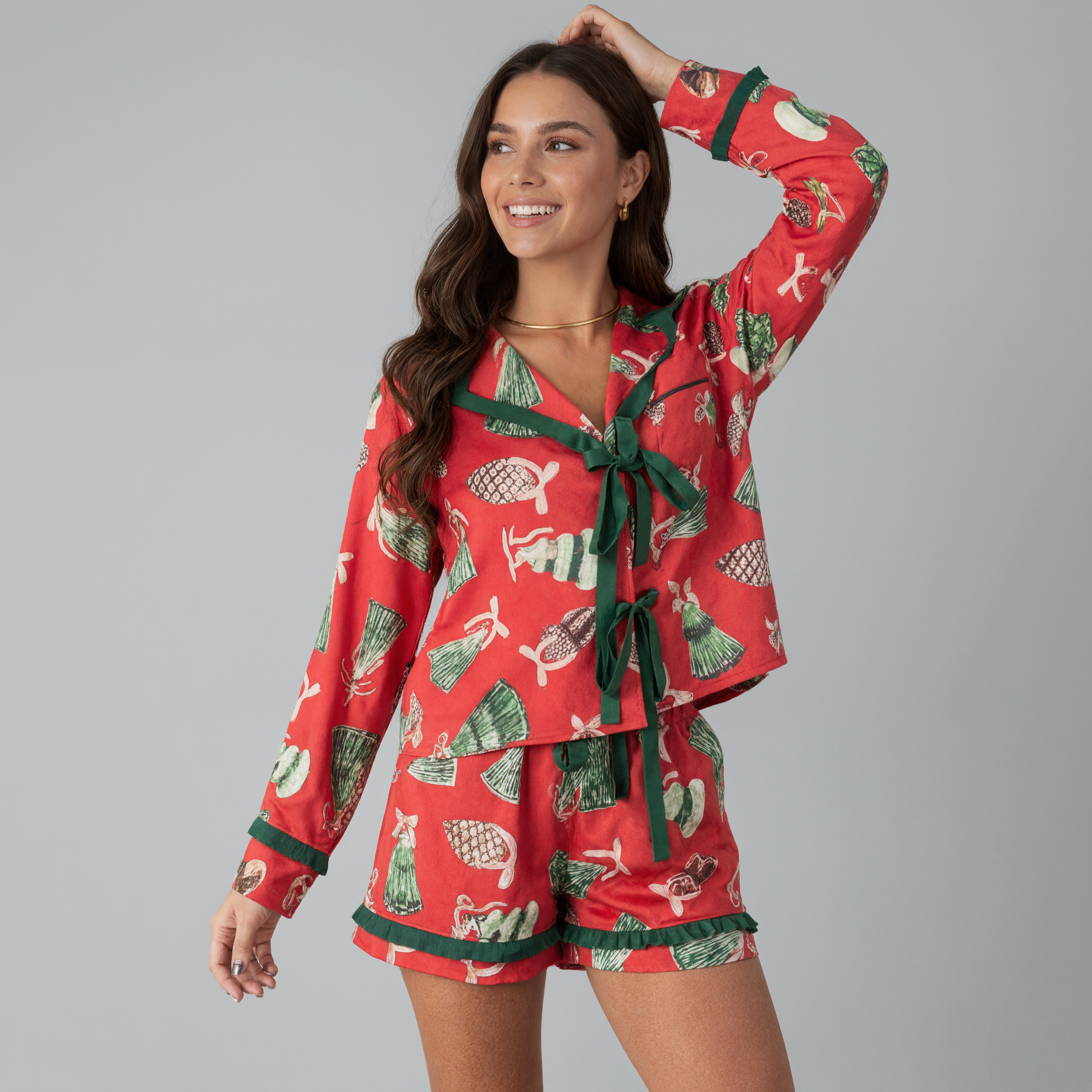 Christmas Contrasting Bow Pajama Set