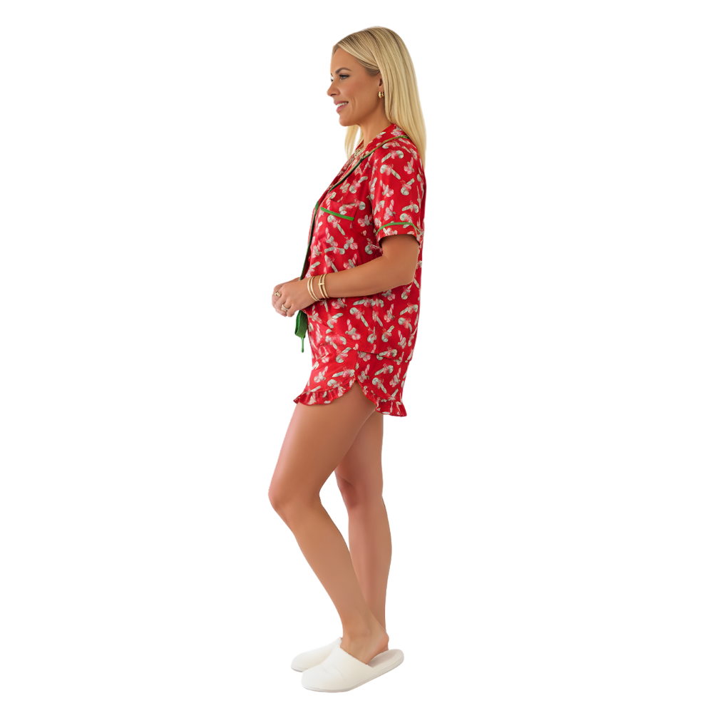 Christmas Candy Cane Print Pajama Short Set For Women