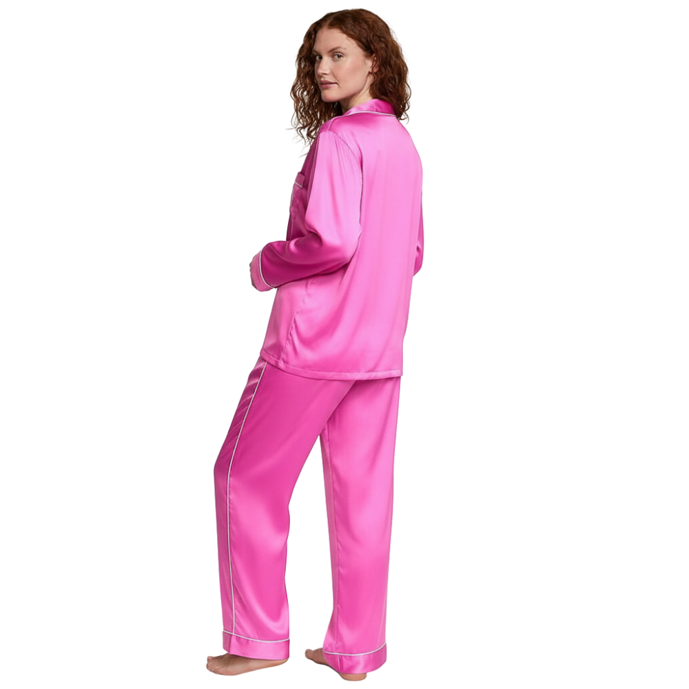 Satin Sleepwear Set For Women With Long Shirt And Drawstring Pants