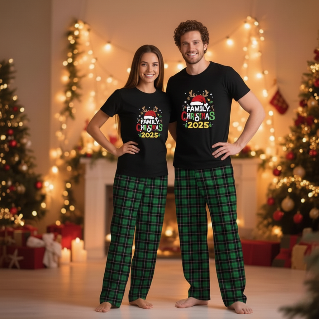 Matching Family Christmas Pajama Set With Letter Print T Shirt