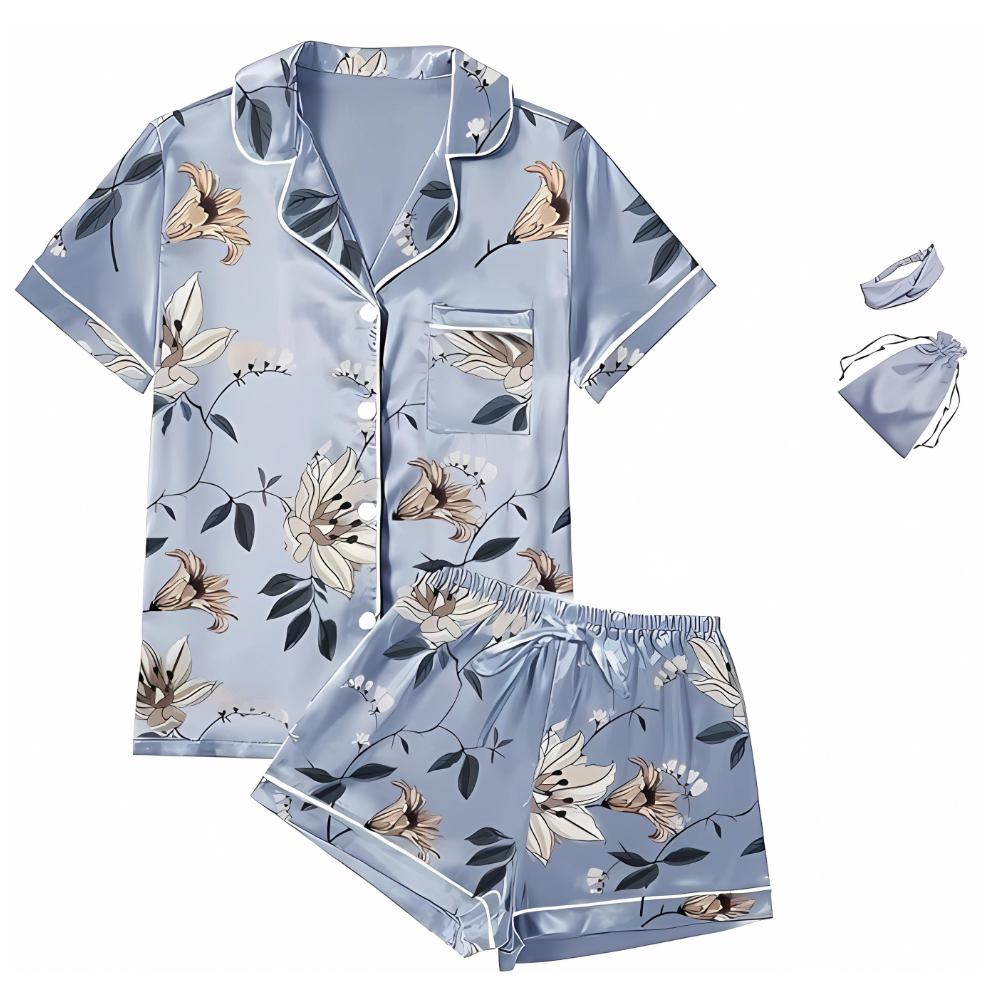 4Pcs Satin Silky Womens Short Sleeve Shirt Pajamas Set