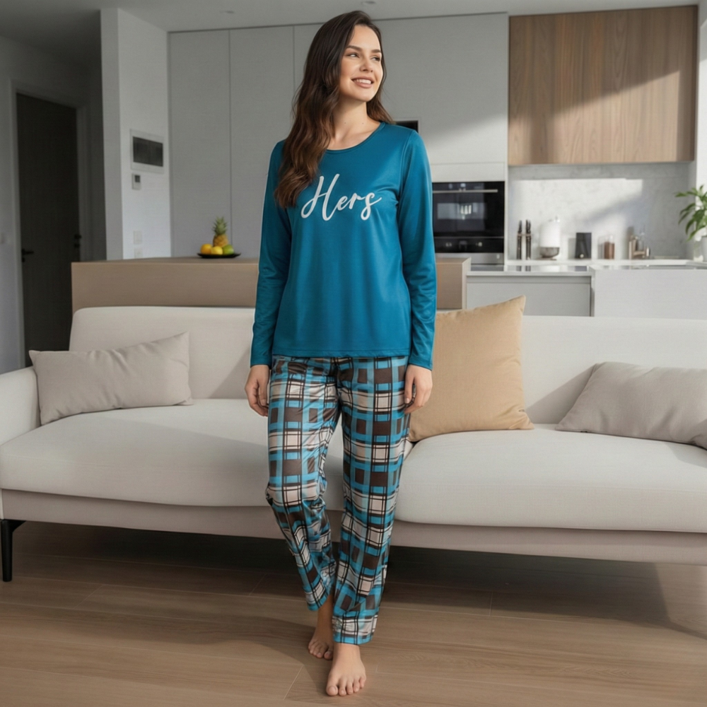 Plaid Pattern Printed Pajamas Set