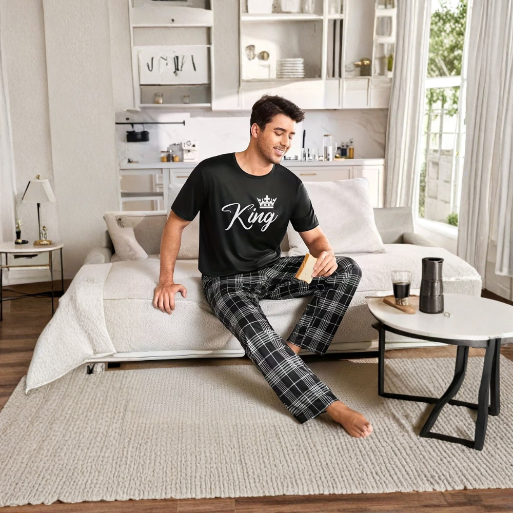 Two Piece Printed Matching Pajama Set For Couple