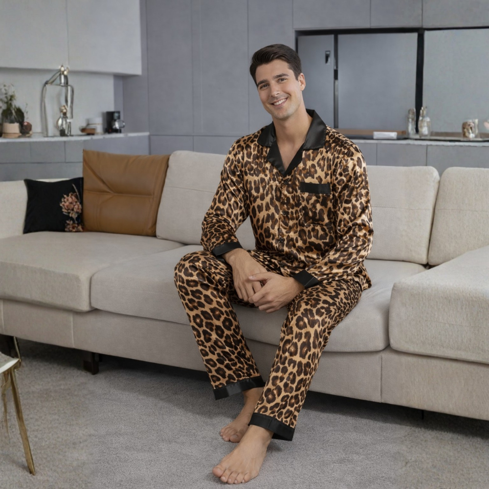 Long Sleeve Leopard Print Matching Pajama Set For Couple
