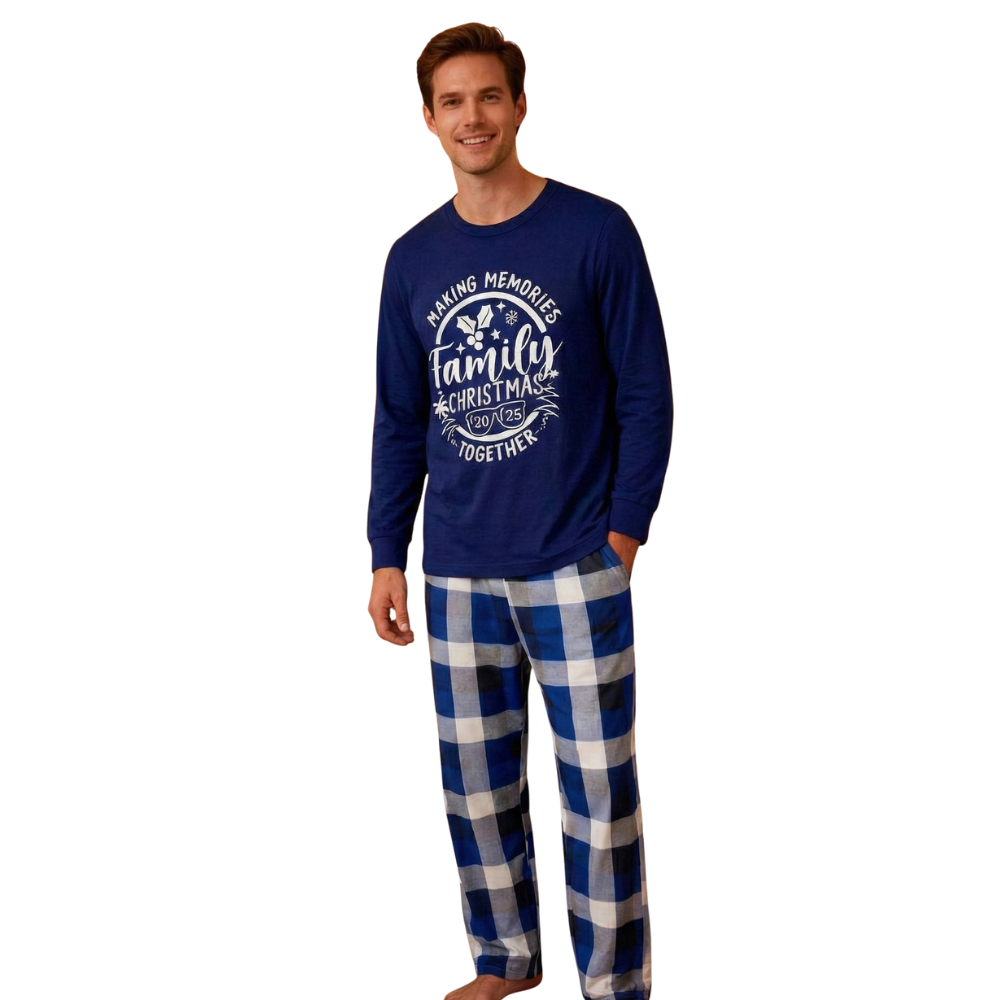 Blue White Plaid Flame Pajama Set