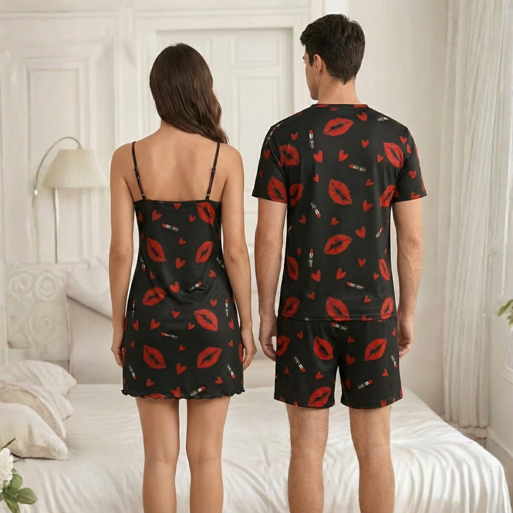 Lips Lipstick Letter Printed Pajama Set
