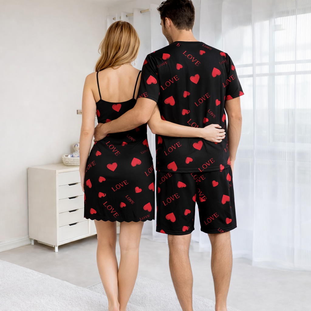  Love Letter Printed Matching Couple Pajama Set