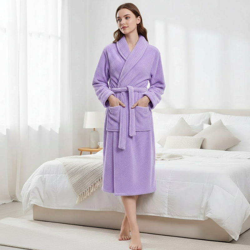 Womens Shawl Collar Bathrobe Soft Long Towel Robes For Women 