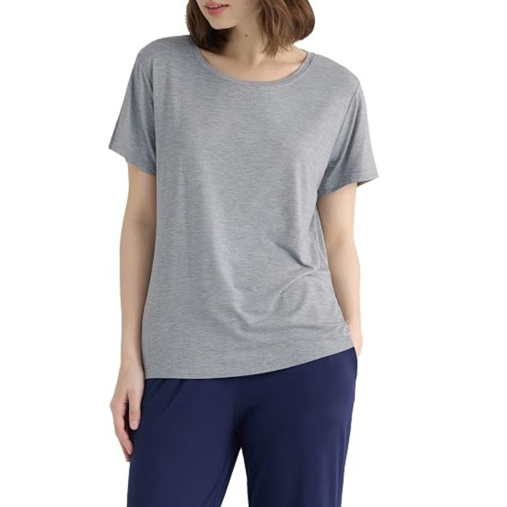 Short Sleeve Solid Pajama T Shirt For Women