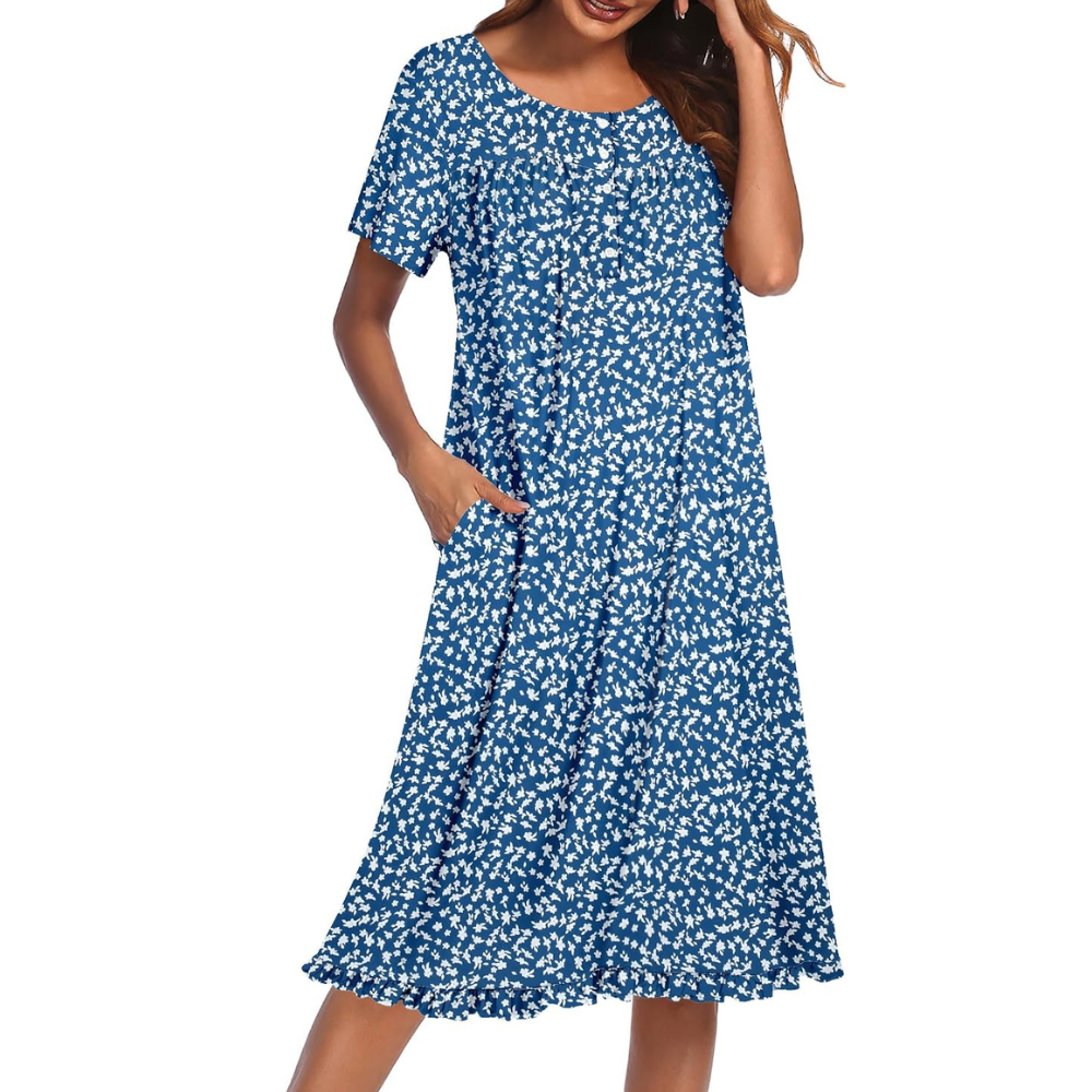 Short Sleeve Nightgown With Pockets For Women