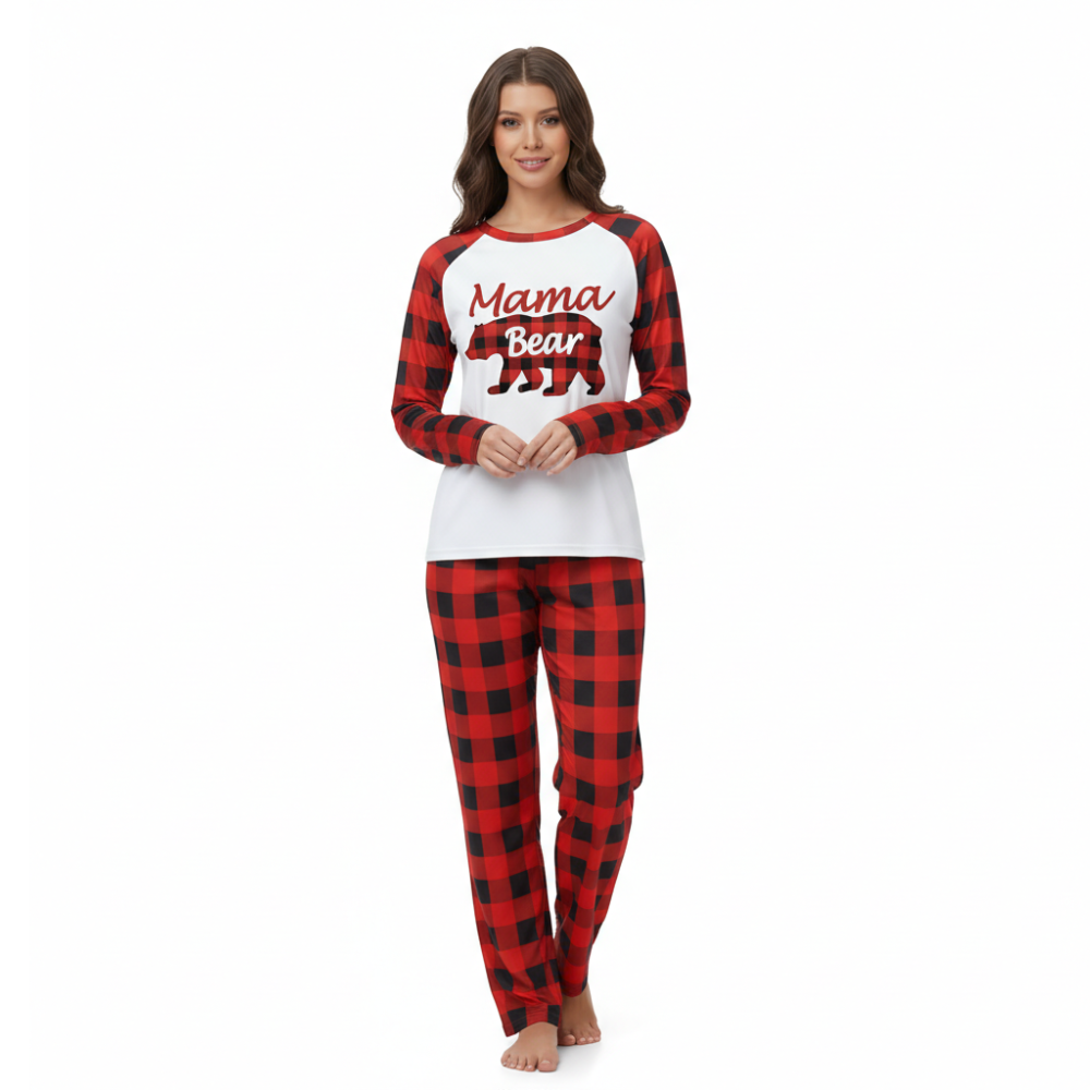Matching Family Christmas Pajamas Sets With Bear Print For Winter Holidays