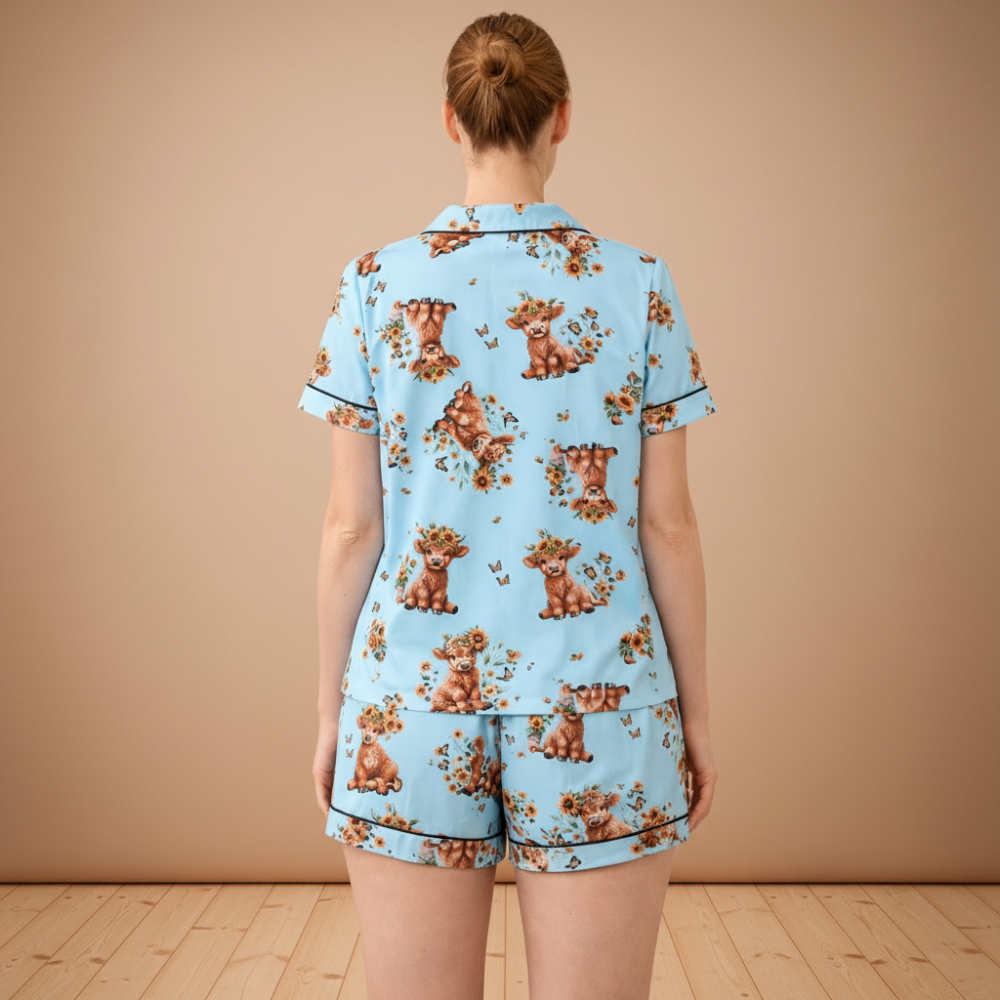 Three Piece Cow Print Pajama Set