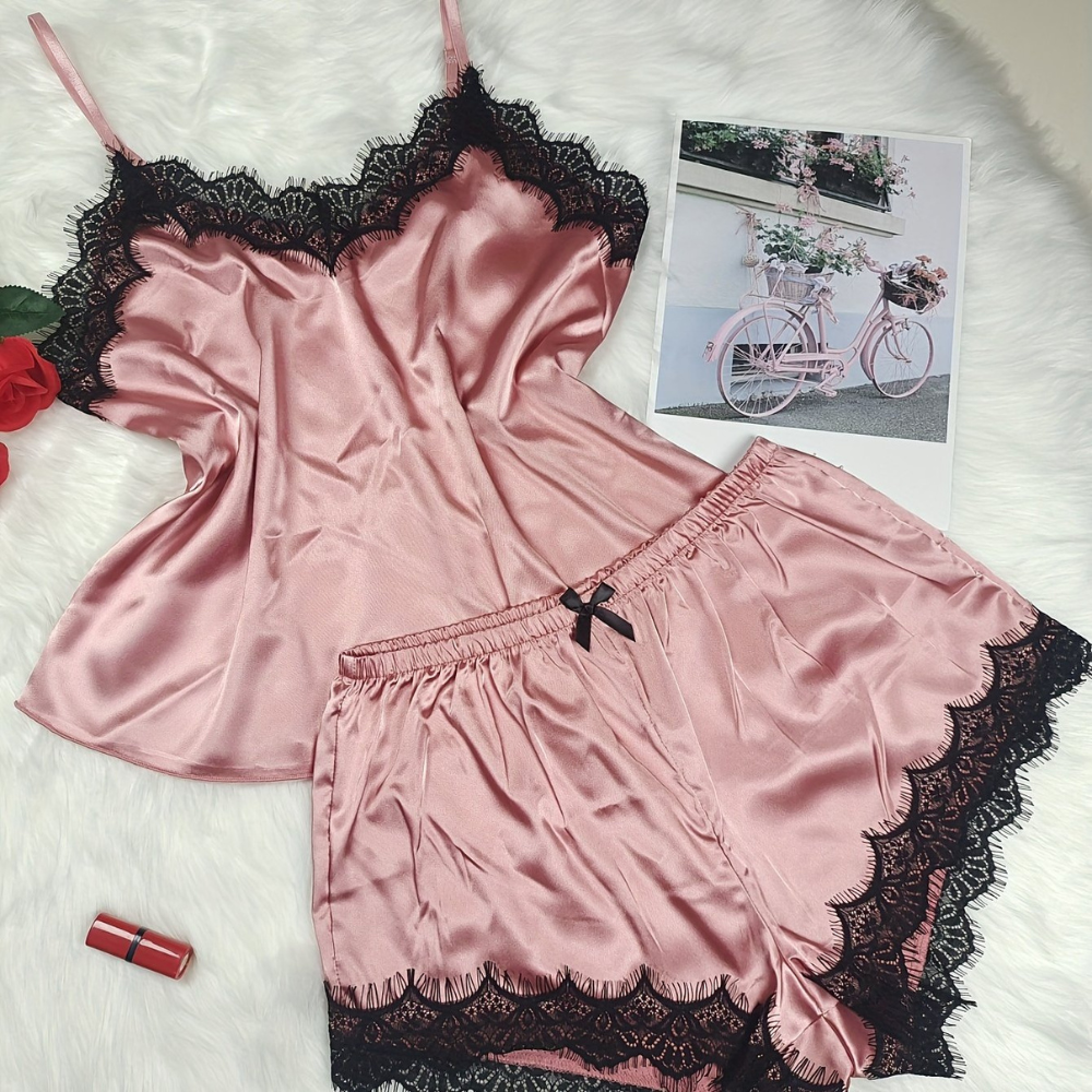 Two Piece Lace Trim Camisole Pajama Set