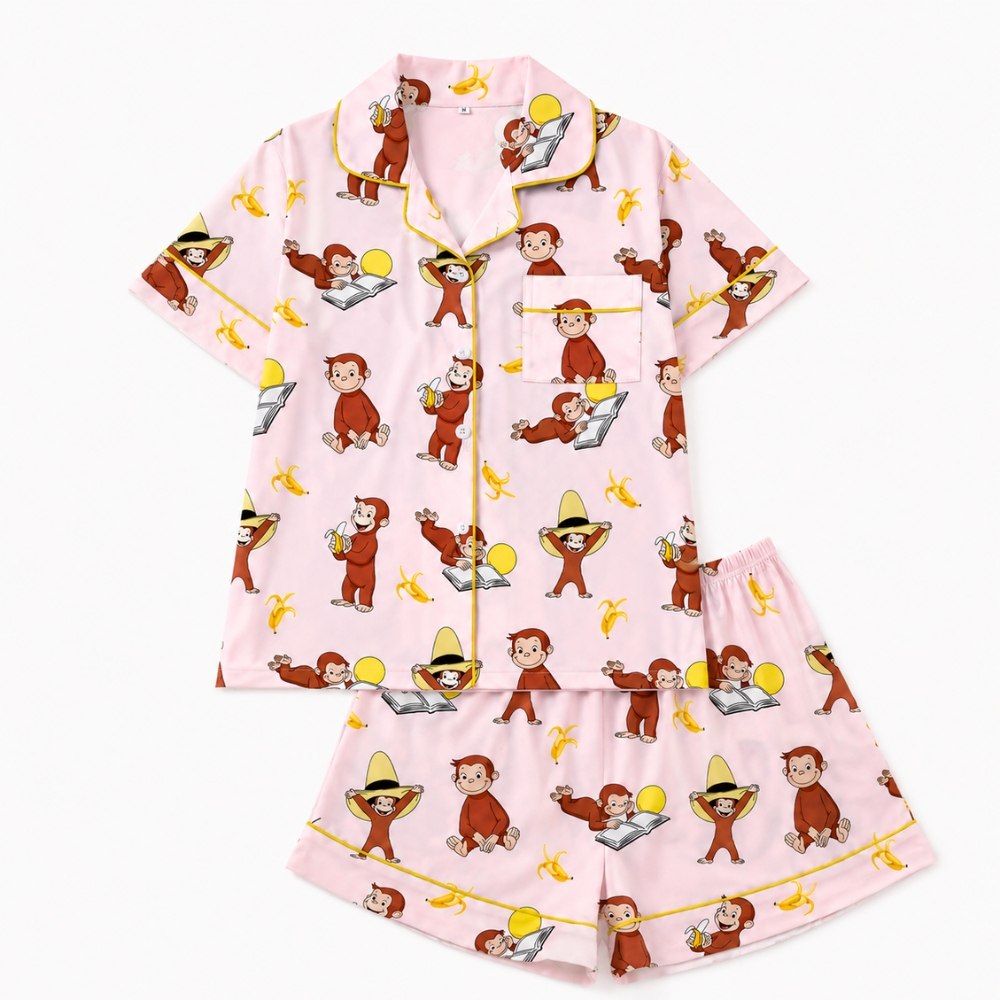 Printed Sleepwear Banana Comfortable Sleeve Shirt Set With Button For Women